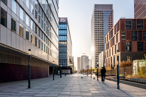 Ground level outside with city buildings