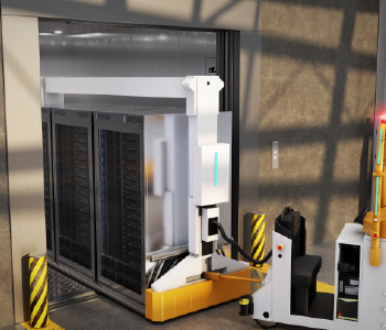 data equipment loading into an elevator